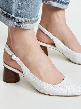 Loeffler Randall Martine Woven Slingback Heels in White - Size 8